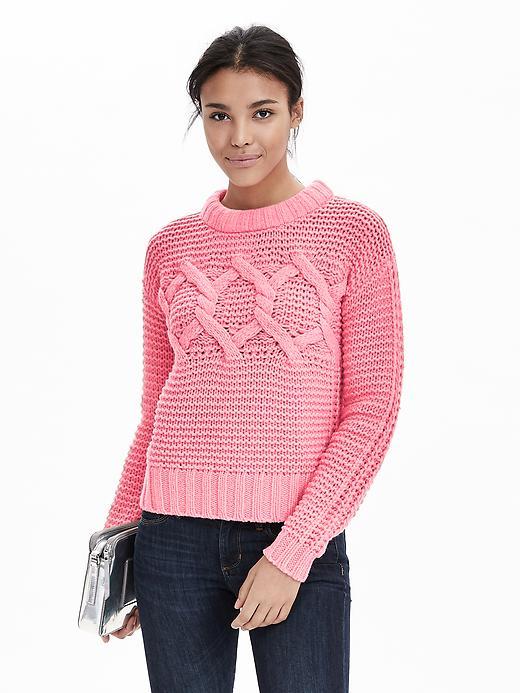 Banana Republic Womens Cable Knit Cropped Sweater Pullover Size M - Pop Pink