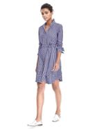 Banana Republic Womens Ruffle Trim Stripe Shirt Dress - Blue Indigo