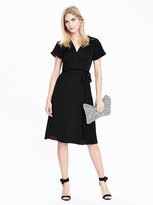 Banana Republic Womens Pleated Wrap Dress Size L Tall - Black