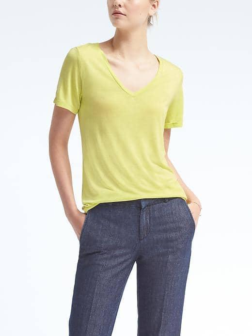 Banana Republic Short Sleeve Modal Vee Tee - Citron