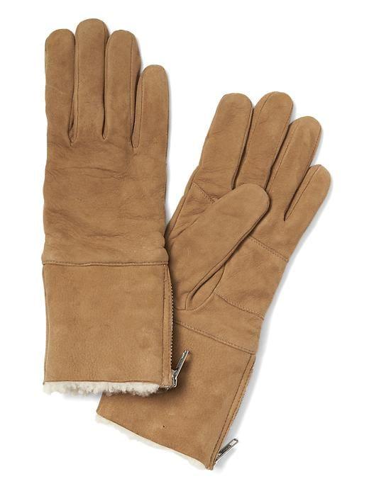Banana Republic Suede Shearling Gloves - Camel