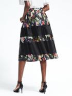 Banana Republic Womens Pleated Floral Midi Skirt - Black Multi