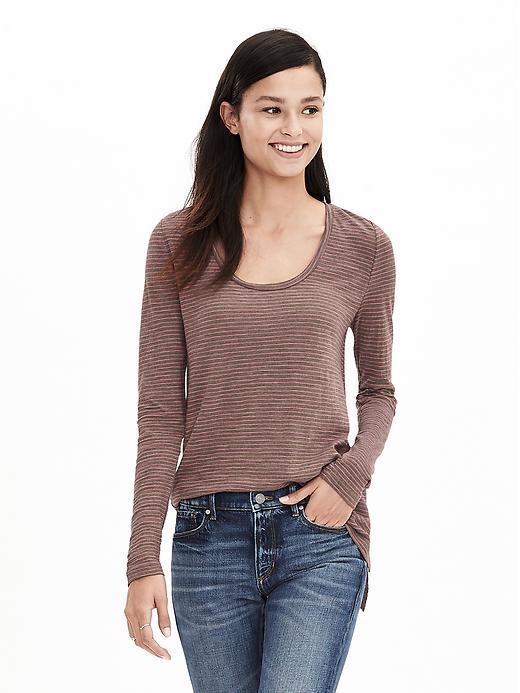 Banana Republic Womens Stripe Slubbed Scoop Neck Tee Size L - Pink Strawberry