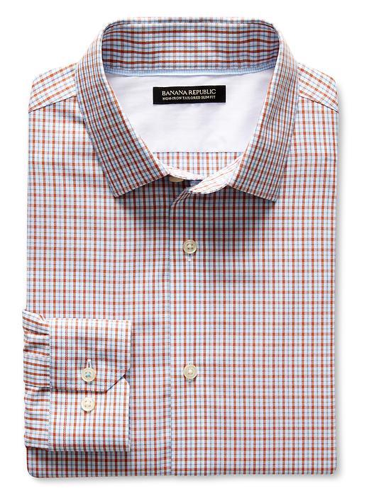 Banana Republic Mens Grant Fit Non Iron Orange Micro Check Shirt Size L Tall - Autumn Orange