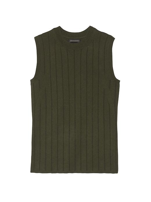 Banana Republic Womens Petite Stripe Cotton-blend Sweater Shell Olive Size Xs