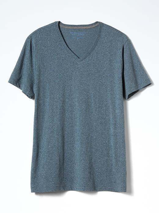 Banana Republic Mens Short Sleeve Soft Wash Vee - Folder Blue