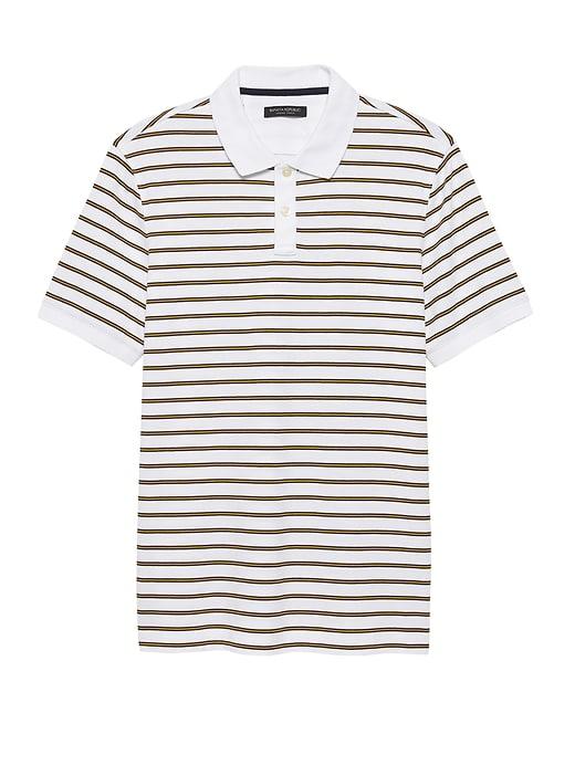 Banana Republic Mens Slim Luxury-touch Allover Stripe Polo Shirt Optic White Size Xl
