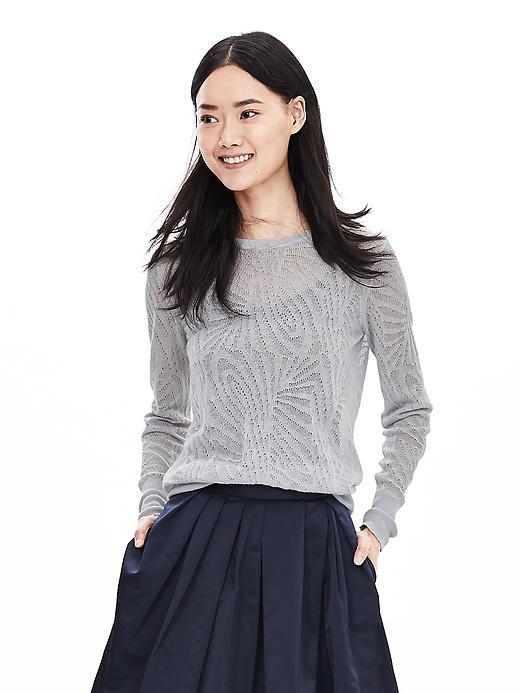 Banana Republic Womens Lace Stitch Crew Pullover Size L - Ivory