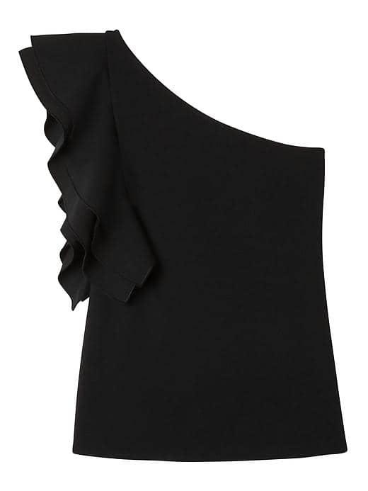 Banana Republic Womens One Shoulder Flounce Sleeve Top - Black