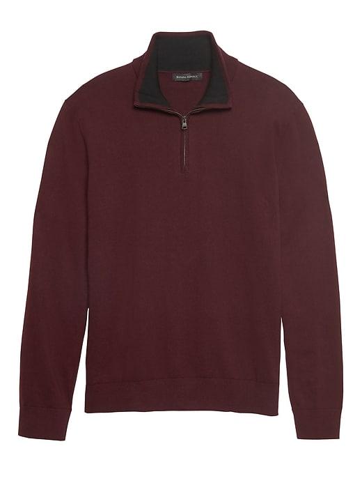 Banana Republic Mens Premium Cotton Cashmere Half-zip Sweater Wine Red Size L