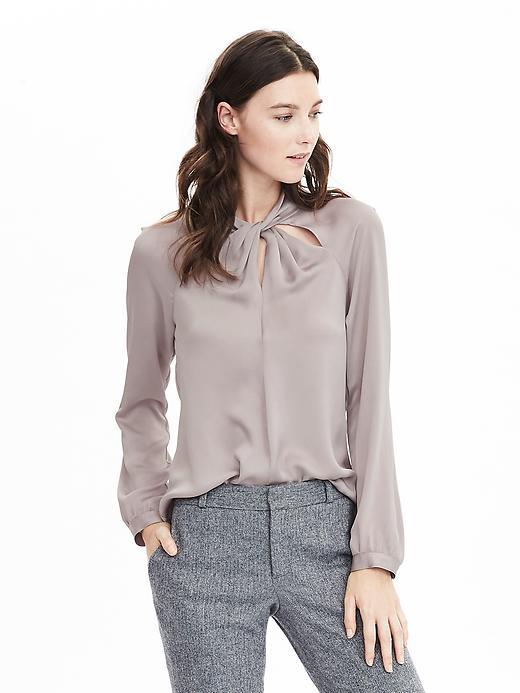 Banana Republic Womens Twisted Neck Blouse Size L Tall - City Grey
