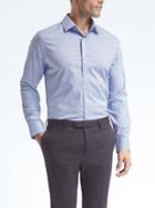 Banana Republic Mens Camden Fit Cotton Stretch Non Iron Micro Check Shirt - Medium Blue