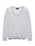 Banana Republic Womens Machine-washable Merino Wool Stripe V-neck Sweater Gray Stripe Size Xxs