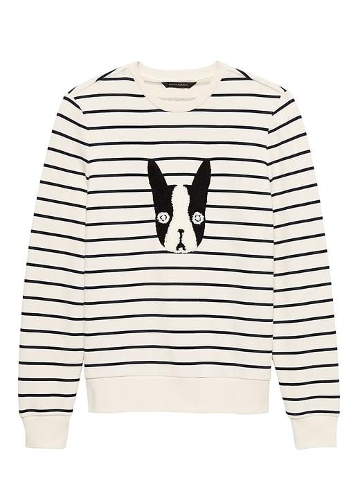 Banana Republic Womens French Terry Stripe Sweatshirt White Stripe Size Xl