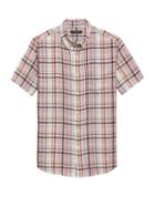 Banana Republic Mens Camden Standard-fit Linen Plaid Shirt Khaki Size Xxs