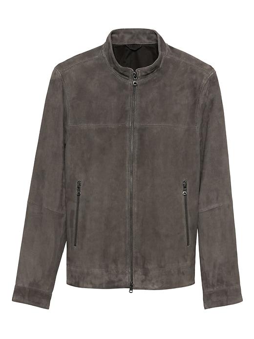 Banana Republic Mens Suede Moto Bomber Jacket Gray Size M