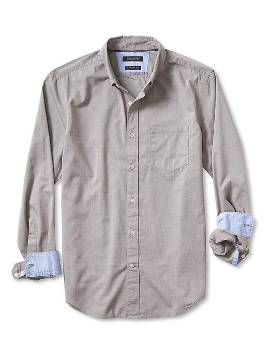 Banana Republic Mens Camden Fit Custom Wash Texture Dobby Solid Shirt Size L - Olive Moss
