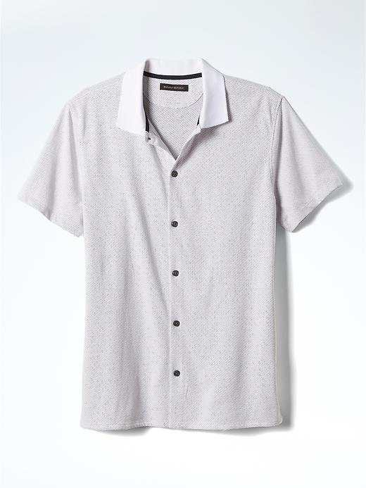 Banana Republic Mens Jacquard Short Sleeve Knit Shirt - White