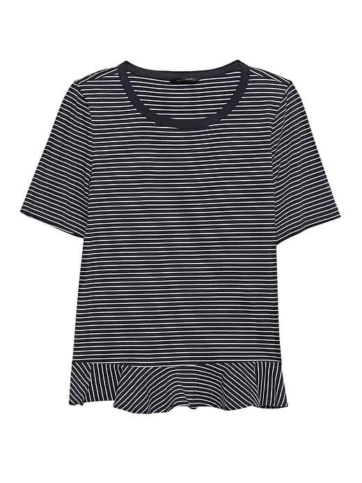 Banana Republic Womens Ruffle-hem Couture Tee Blue Stripe Size S