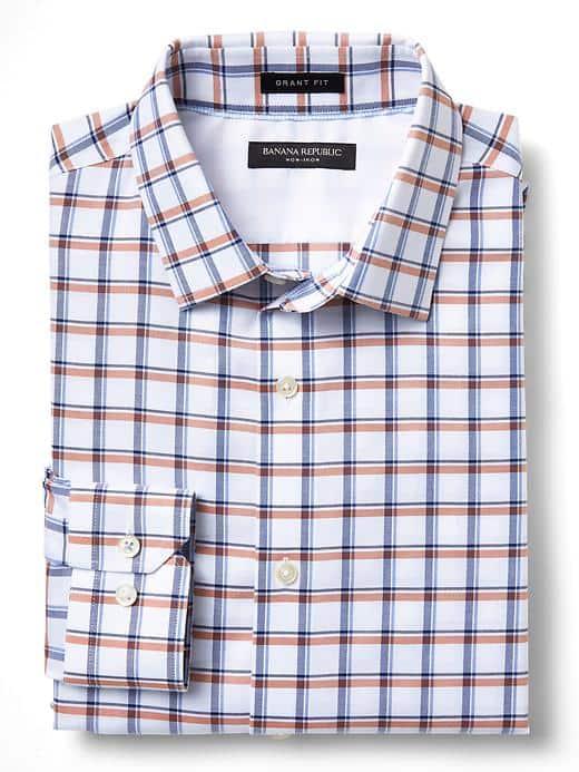 Banana Republic Mens Grant Fit Non Iron Orange Check Shirt - Autumn Orange