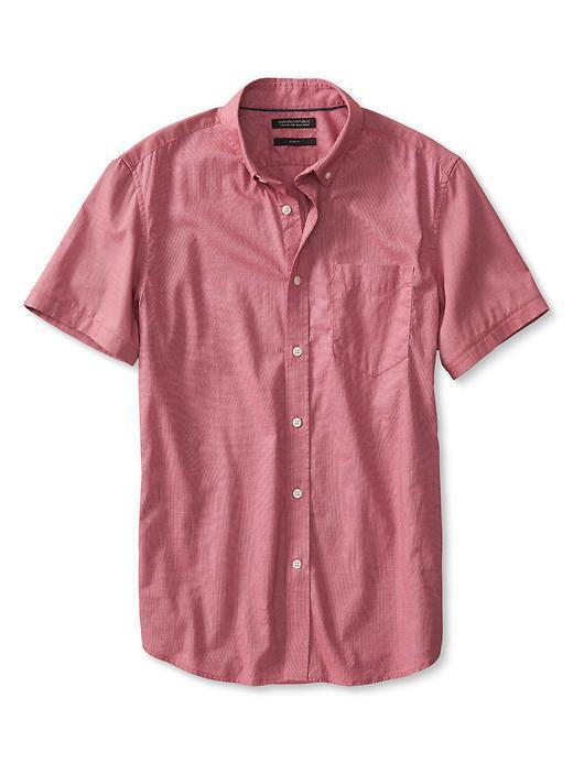 Banana Republic Slim Fit Custom 078 Wash Red Short Sleeve Shirt Size L - Light Red Rhine