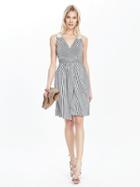 Banana Republic Womens Striped Crossover Fit And Flare Dress Size 0 Petite - Blue Stripe