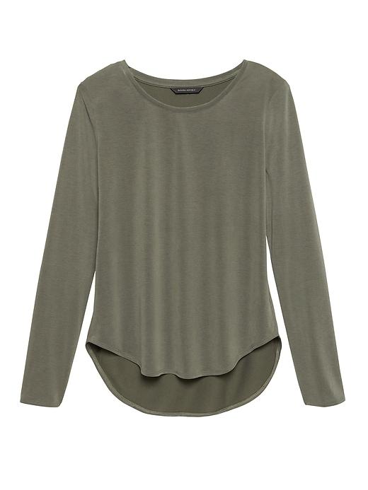 Banana Republic Womens Sandwash Modal Scoop-neck T-shirt Olive Green Size M