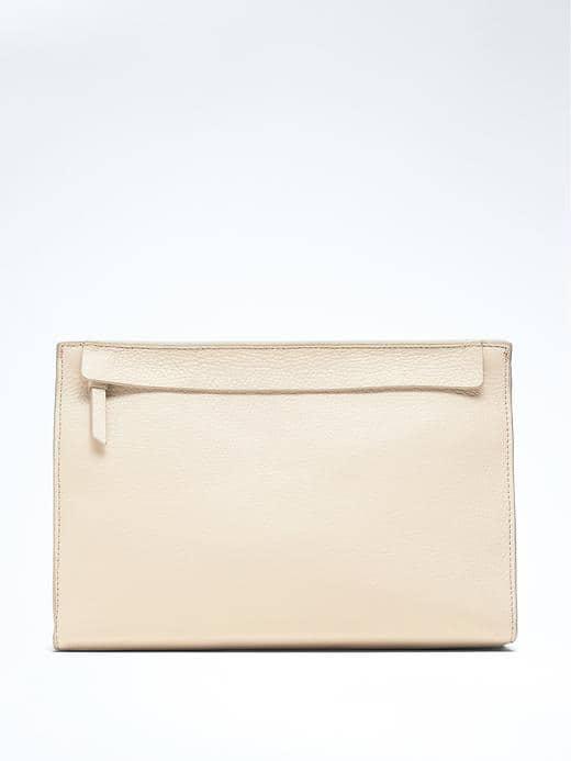 Banana Republic Italian Leather Structured Zip Pouch - Bone