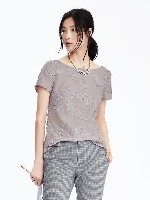 Banana Republic Womens Jasmine Embroidered Top Size L - Gray Sky
