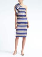 Banana Republic Womens One Shoulder Bow Stripe Dress - Cobalt Stripe