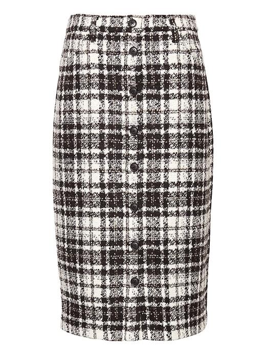 Banana Republic Womens Japan Online Exclusive Italian Tweed Button-front Pencil Skirt Black & White Size 2