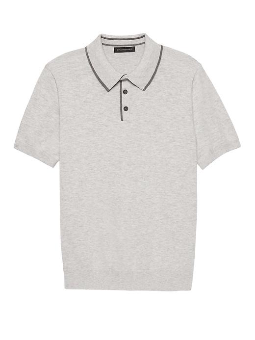 Banana Republic Mens Cotton Tipped Texture Sweater Polo Shirt Heather Light Gray Size M