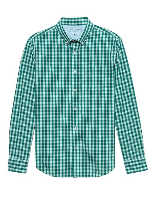 Banana Republic Mens Camden Standard-fit Luxe Poplin Gingham Shirt Santorini Size L