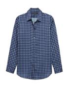Banana Republic Womens Petite Dillon Classic-fit Gingham Soft Shirt Navy Size M