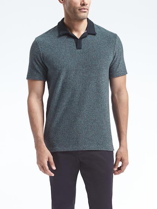 Banana Republic Mens French Terry Stripe Polo - Navy