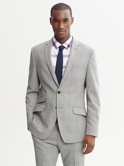 Banana Republic Tailored Fit Light Grey Plaid Wool Suit Jacket - Gray Plaid