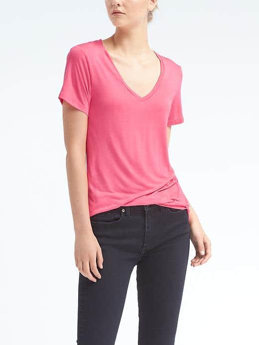 Banana Republic Short Sleeve Modal Vee Tee - Neon Coral Reef