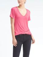 Banana Republic Short Sleeve Modal Vee Tee - Neon Coral Reef