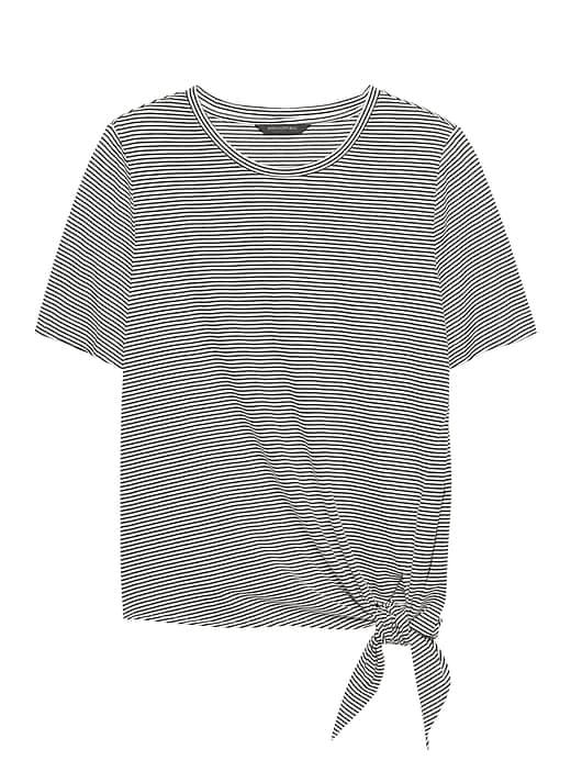 Banana Republic Womens Supima Cotton Tie-front Crew Multi Stripe Size Xxs