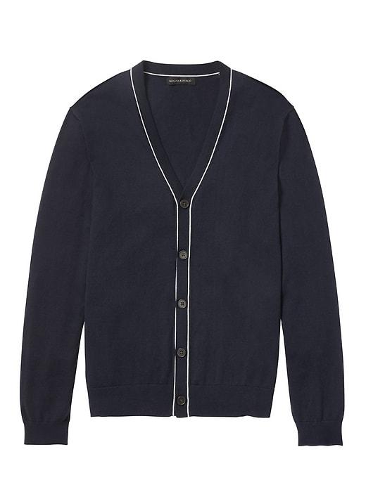 Banana Republic Mens Pima Cotton Cashmere Tipped Cardigan Navy Size L