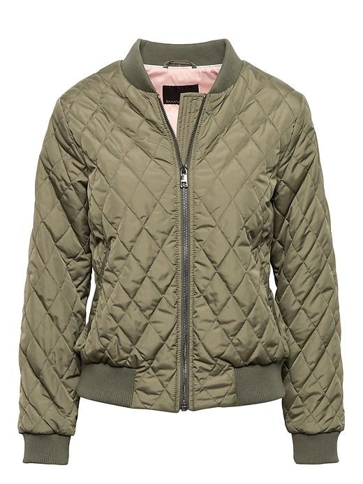Banana Republic Womens Petite Quilted Bomber Jacket With Pop-color Lining Olive With Spring Pink Lining Size M