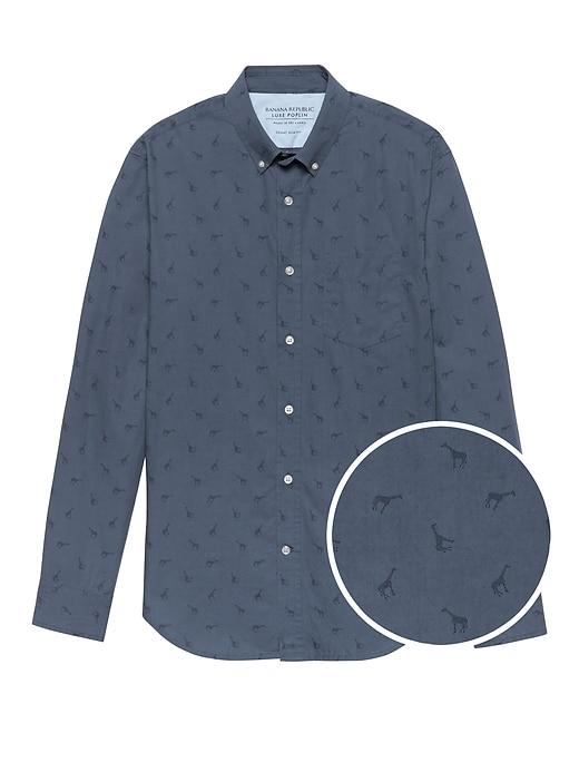 Banana Republic Mens Grant Slim-fit Luxe Poplin Giraffe Print Shirt Giraffe Print Size Xxl