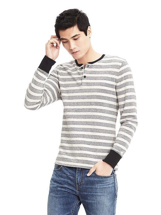 Banana Republic Heritage Stripe Rib Henley - Black