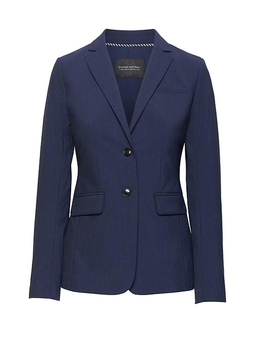 Banana Republic Womens Long And Lean-fit Plaid Machine-washable Italian Wool Blend Blazer Blue Plaid Size 0