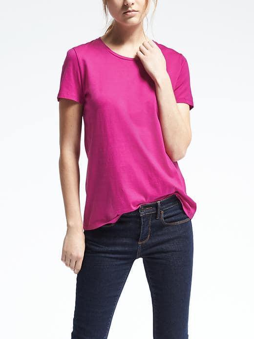 Banana Republic Womens Short Sleeve Supima Crew Tee - Bright Sangria