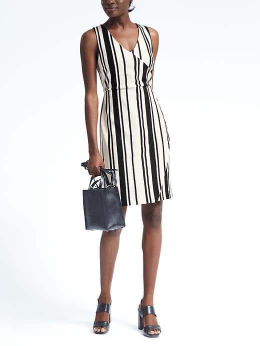 Banana Republic Womens Stripe Knit Wrap Effect Dress - Bold Blue Stripe