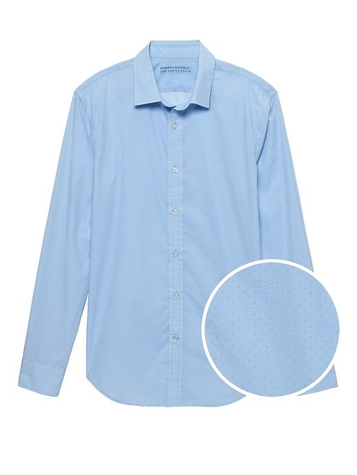 Banana Republic Mens Grant Slim-fit Luxe Poplin Dot Shirt Marfa Blue Size Xxs