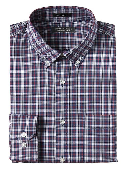 Banana Republic Mens New Slim-fit Tech-stretch Cotton Plaid Shirt Navy Star Size Xs