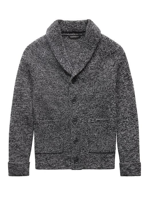 Banana Republic Mens Supima Cotton Ribbed Shawl Cardigan Heather Charcoal Size L