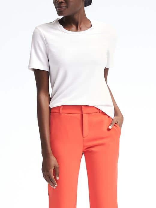 Banana Republic Rib Trim Crepe Top - White